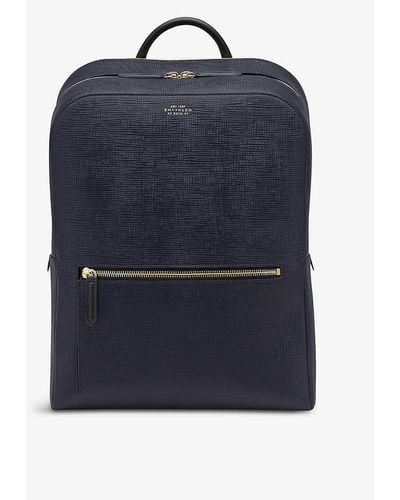 Smythson Panama Zip-around Leather Backpack - Blue
