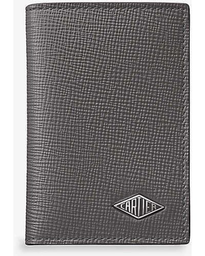 Cartier Losange Logo-plaque Grained Leather And Palladium Card Holder - Grey