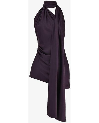 House Of Cb Aida Asymmetric Satin Mini Dress - Purple