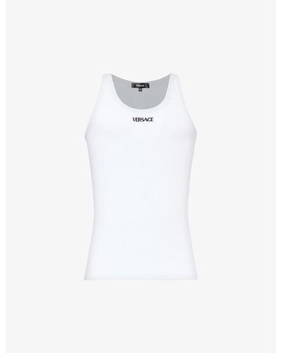Versace Brand-embroidered Stretch-cotton Vest Top - White