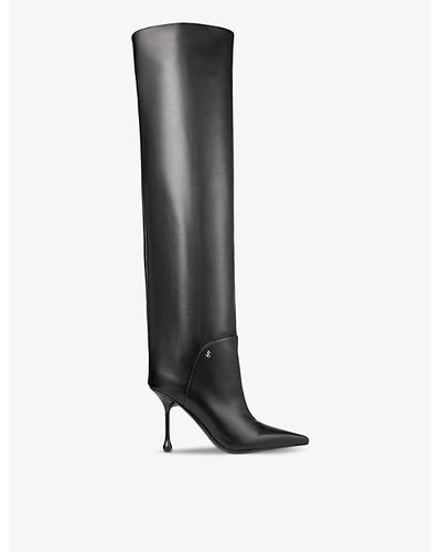 Jimmy Choo Cycas Pointed-toe Leather Heeled Knee-high Boots - Black