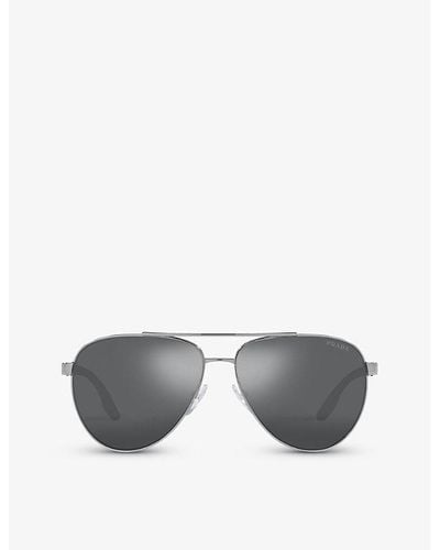Prada Linea Rossa Ps 52ys Aviator-frame Metal Sunglasses - Gray