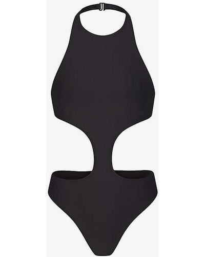 Skims Signature Swim Halter-neck Stretch Recycled-nylon Swimsuit - White