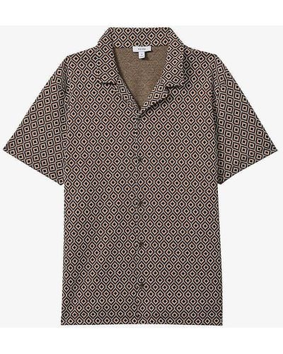 Reiss Grove Jacquard-print Regular-fit Stretch-woven Shirt - Grey