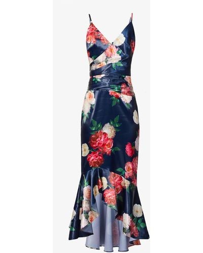 Chi Chi London Sleeveless Floral-print Woven Midi Dress - Blue