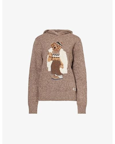 Polo Ralph Lauren Polo Bear Graphic-intarsia Wool And Cashmere-blend Hoody X - Natural