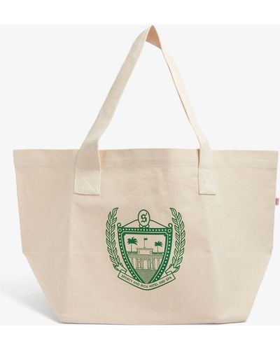 Sporty & Rich Beverly Hills Crest-print Canvas Tote Bag - Green