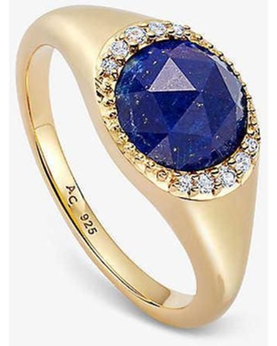 Astley Clarke Luna 18ct Yellow Gold-plated Vermeil Sterling Silver, Lapis Signet Ring - Blue