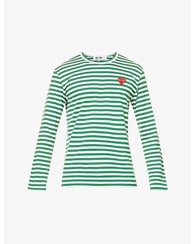 COMME DES GARÇONS PLAY Stripe-pattern Brand-embroidered Cotton-jersey T-shirt - Green