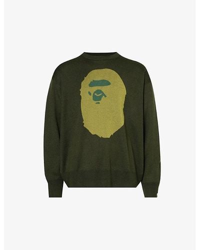 A Bathing Ape Ape Head Crewneck Knitted Sweater - Green