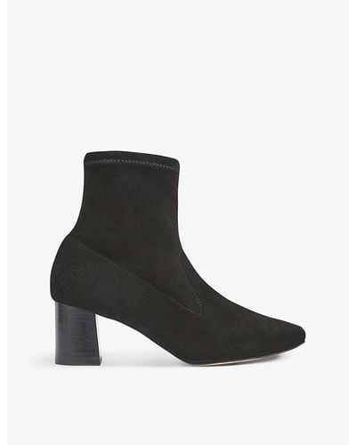 LK Bennett Amira Square-toe Suede Heeled Ankle Boots - Black