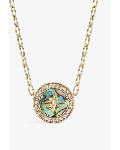 Astley Clarke Polaris Large 18ct Yellow Gold-plated Vermeil Sterling-silver, Abalone And White Sapphire Pendant Necklace - Metallic