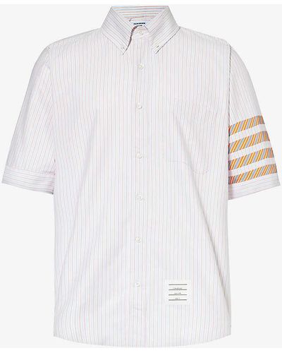 Thom Browne Striped Short-sleeved Cotton Shirt - White