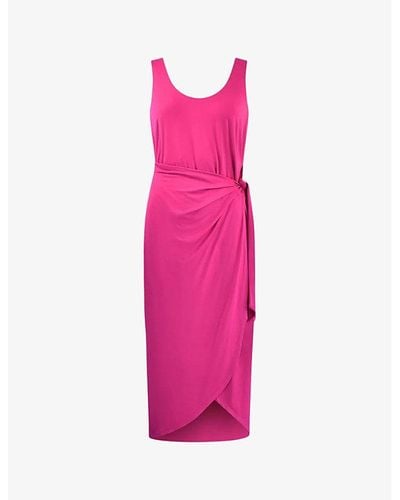 Ro&zo Tie-waist Wrap Stretch-jersey Midi Dress - Pink