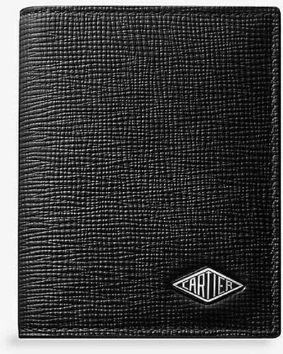 Cartier Losange Logo-plaque Grained Leather And Palladium Card Holder - Black