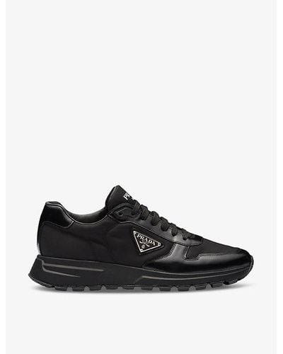 Prada Re-nylon Brand-plaque Leather And Recycled-nylon Low-top Trainers - Black