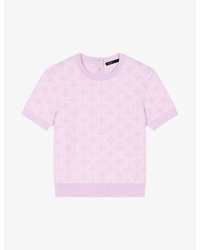 Maje Monogram Short-sleeve Stretch-knit Sweater - Pink
