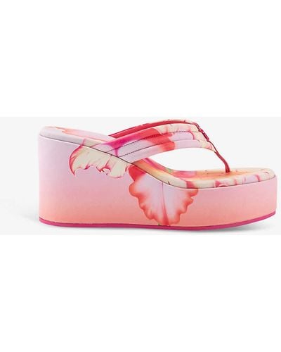 Maje Flower-print Woven Wedge Sandals - Pink