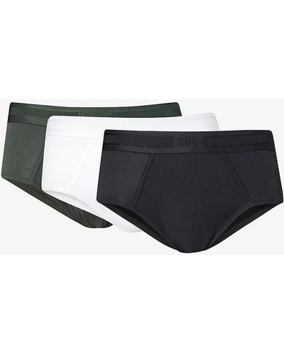 CHE Pack Of Three Branded-waistband Stretch-woven Briefs Xx - Black