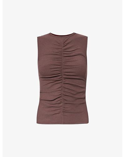 PAIGE Sidonia Round-neck Slim-fit Stretch-woven Top - Brown