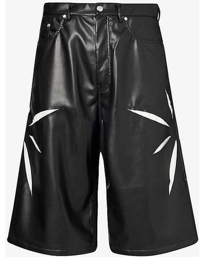Kusikohc Origami Cut-out Faux-leather Shorts - Black