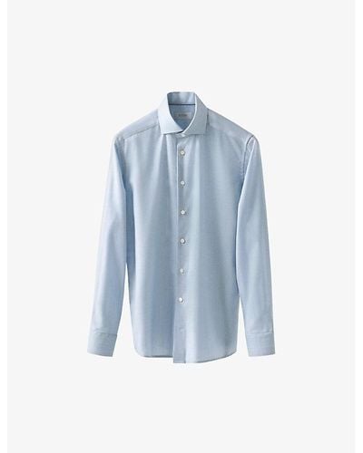 Eton Semi-solid Crease-resistant Slim-fit Merino-wool Shirt - Blue