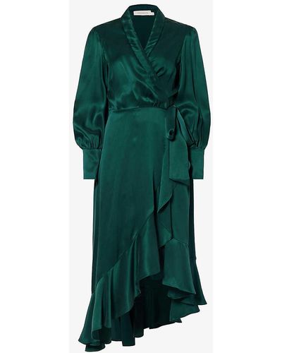 Zimmermann Plunge-neck Wrap-over Silk Midi Dress - Green