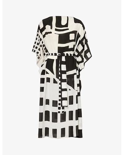 Max Mara Rossana Geometric-pattern Silk Maxi Dress - White