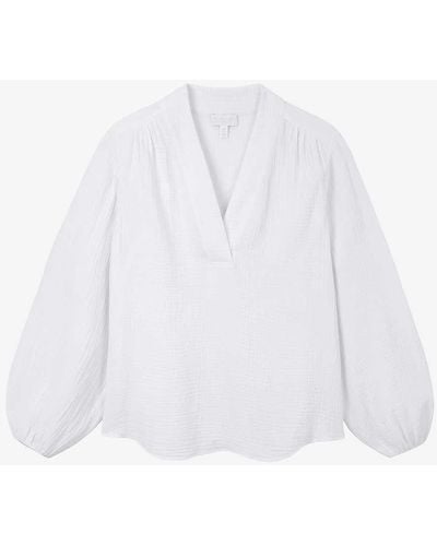 The White Company The Company Double Pop-over Organic-cotton Blouse - White
