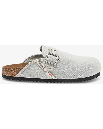 DIESEL Woodstock Logo-buckle Denim Mules - White