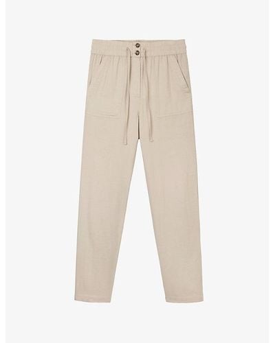 The White Company Patch-pocket Elasticated-waist Tapered-leg Organic-cotton Pants - Natural