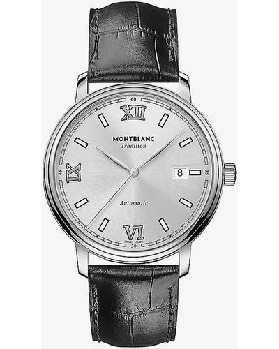 Montblanc Unisex 127769 Tradition Date Stainless-steel And Alligator-embossed Leather Automatic Watch - Grey