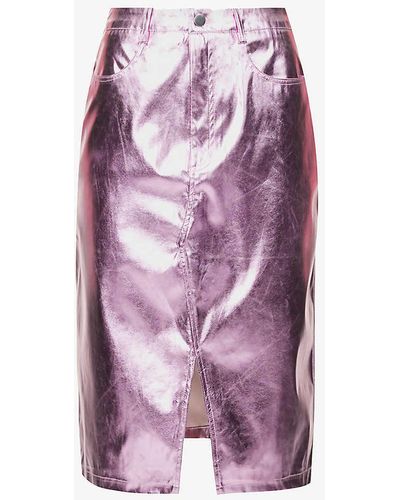 Amy Lynn Metallic Split-hem Faux-leather Midi Skirt - Purple