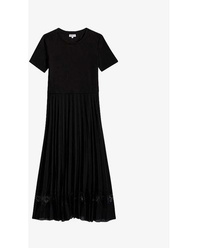 Claudie Pierlot Telie Pleated Cotton Midi Dress - Black