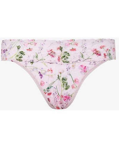 Hanky Panky Signature Floral-print Lace Thong - Pink