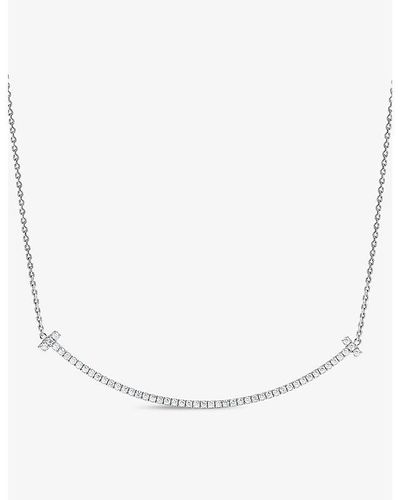 Tiffany & Co. Tiffany T Smile Extra-large Diamond And 18ct White-gold Necklace - Natural