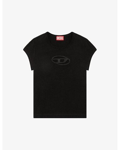 DIESEL Tangie Oval D-embroidered Stretch Cotton-jersey T-shirt - Black