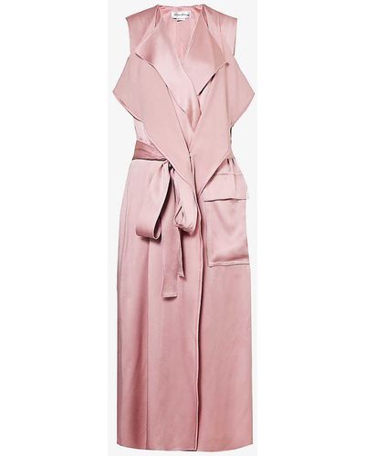 Victoria Beckham Trench V-neck Woven Midi Dress - Pink