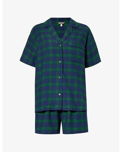 Eberjey Checked Relaxed-fit Cotton Pyjamas - Green