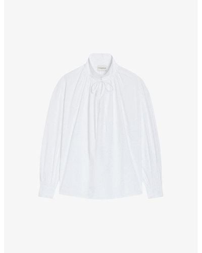 Claudie Pierlot Drawstring-neck Relaxed-fit Cotton Shirt - White