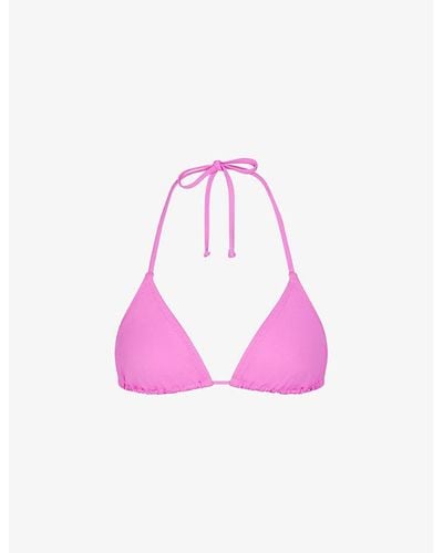 Skims Signature Swim Triangle Padded Stretch Recycled-nylon Bikini Top - Pink