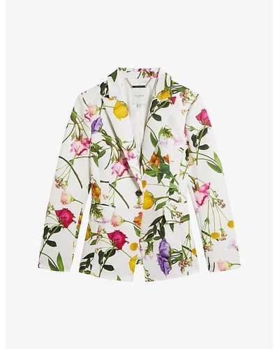 Ted Baker Ziaah Floral-print Single-breasted Woven Blazer - White