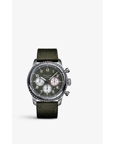Breitling Ab01192a1l1x1 Aviator 8 Stainless-steel, Leather And Canvas Automatic Watch - Green