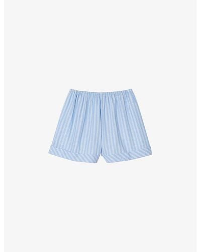 Sandro Frilled-waistband Striped Cotton Shorts - Blue