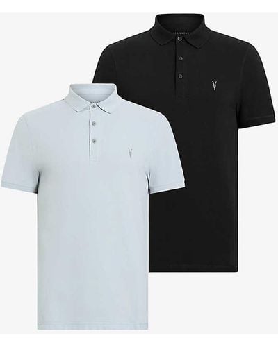 AllSaints Pack Of Two Reform Ramskull-embroidered Organic-cotton Polo Shirt - Black