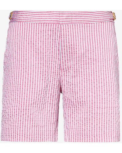 Orlebar Brown Bulldog Stripe-print Regular-fit Stretch-woven Shorts - Pink
