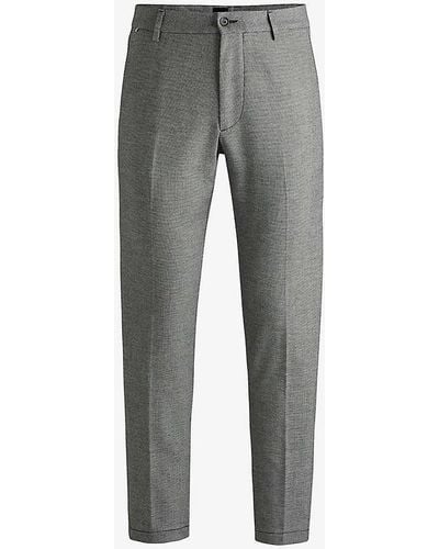 BOSS Micro-check Tapered-leg Regular-fit Stretch Woven-blend Trousers - Grey