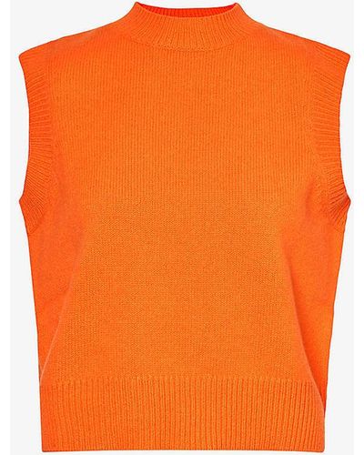 Aspiga Round-neck Brushed-texture Wool Knitted Vest - Orange