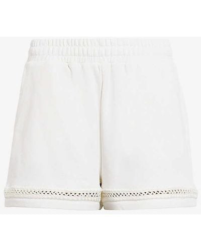 AllSaints Ewelina Lila Ladder-trim High-rise Organic-cotton Shorts - White