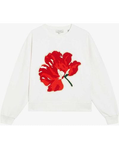 Ted Baker Marelaa Boucle-flower Relaxed-fit Cotton Sweatshirt - Red